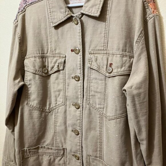 Free People Women's Swept Up Bandana Patch Work Oversize Shirt Jacket Medium - Picture 4 of 8